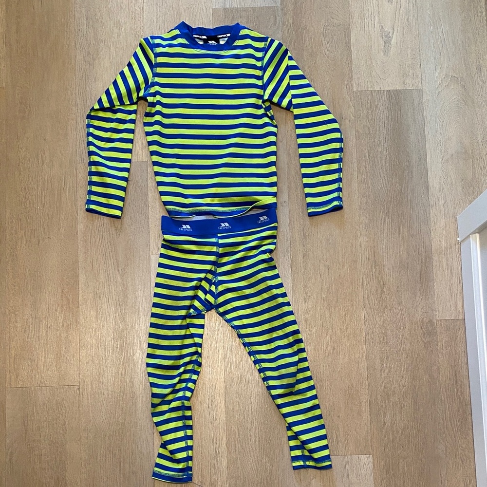 Trespass Kids Amazing Long Underwear - Warm Base Layer in Blue and Green Stripes